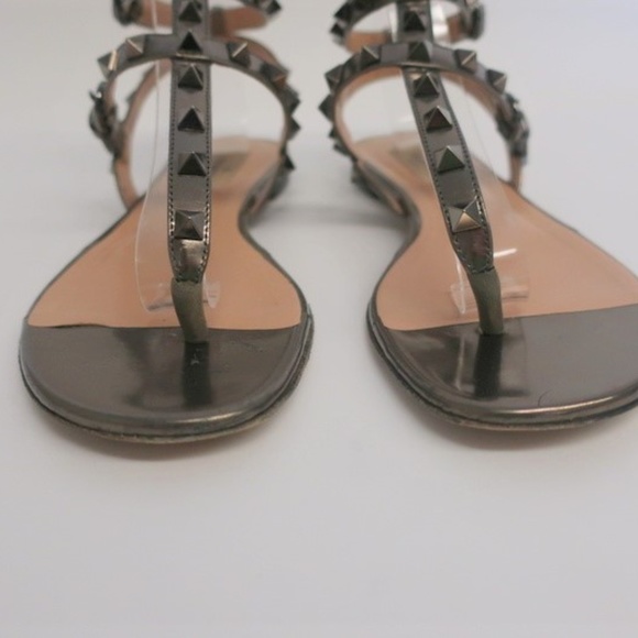 Valentino Rockstud Flat Thong Sandals Pewter - Picture 4 of 6